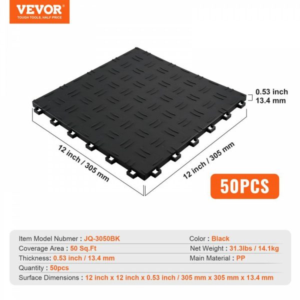 Garage Tiles Interlocking, 12 x 12 x 0.53 inch 50 Pack Garage Floor Covering Tiles, Non-Slip Double-Sided Texture Garage Flooring Tiles, for Garages, Basements, Repair Shops, Black Black |   Garage Flooring Mat Building & Construction Black