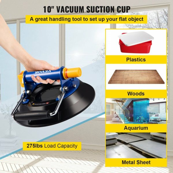 Glass Lifting Vacuum Suction Cup, 10” Glass Lifter Suction Cup, 275lbs Load Capacity Glass Lifting Suction Cup, Heavy-Duty Hand-Held Glass Lifter for Moving Large Granite Tile, Replacing Window  |   Hoists & Winches & Rigging Hoists & Winches & Rigging Hoists & Winches & Rigging