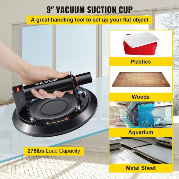 Glass Lifting Vacuum Suction Cup, 9” Glass Lifter Suction Cup, 275lbs Load Capacity Glass Lifting Suction Cup, Heavy-Duty Hand-Held Glass Lifter For Moving Large Granite Tile & Replacing Window  |   Hoists & Winches & Rigging Hoists & Winches & Rigging Hoists & Winches & Rigging