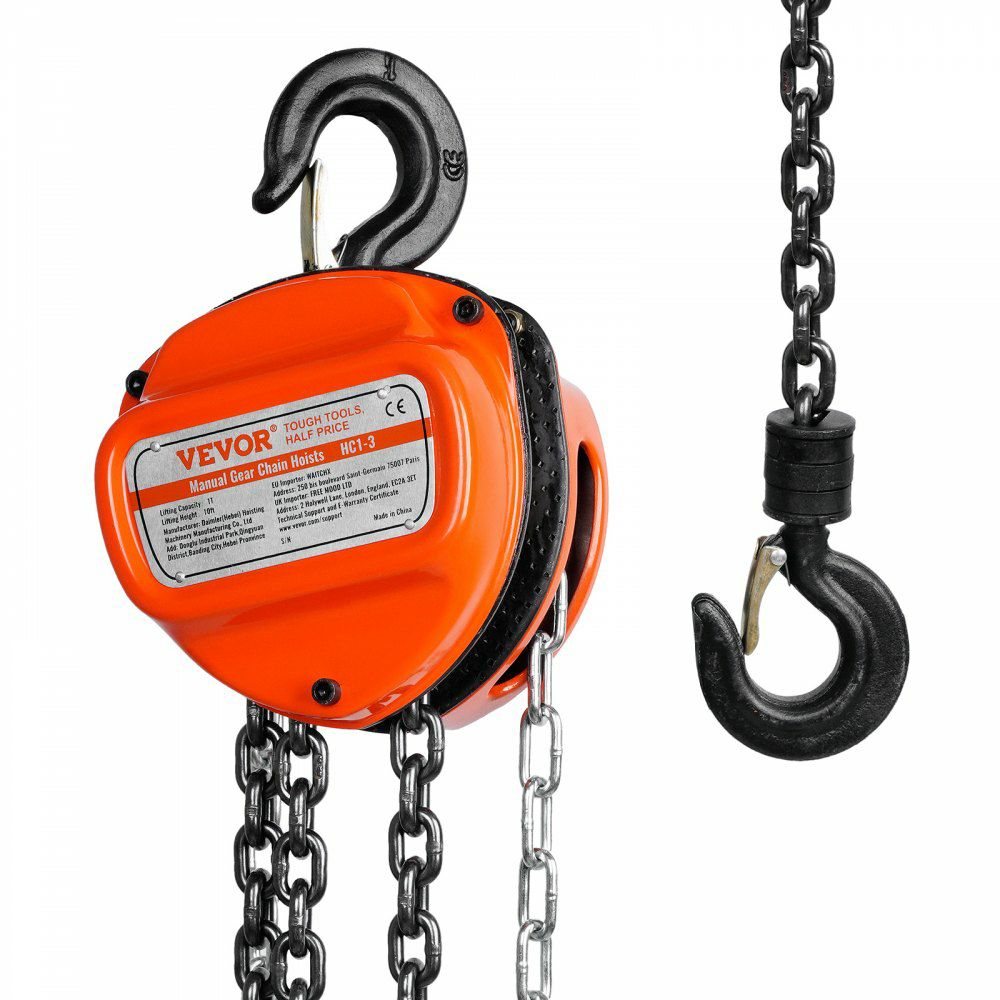 Hand Chain Hoist, 1 Ton 2200 lbs Capacity 10 FT Come Along, G80 Galvanized Carbon Steel with Double-Pawl Brake, Auto Chain Leading & 360° Rotation Hook, for Garage Factory Dock  |   Hoists & Winches & Rigging Hoists & Winches & Rigging Hoists & Winches & Rigging