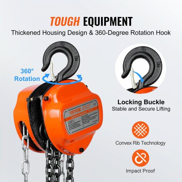 Hand Chain Hoist, 1 Ton 2200 lbs Capacity 10 FT Come Along, G80 Galvanized Carbon Steel with Double-Pawl Brake, Auto Chain Leading & 360° Rotation Hook, for Garage Factory Dock  |   Hoists & Winches & Rigging Hoists & Winches & Rigging Hoists & Winches & Rigging