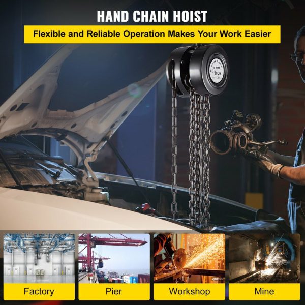 Hand Chain Hoist, 2200 lbs /1 Ton Capacity Chain Block, 10ft/3m Lift Manual Hand Chain Block, Manual Hoist w/Industrial-Grade Steel Construction for Lifting Good in Transport & Workshop, Black  |   Hoists & Winches & Rigging Hoists & Winches & Rigging Hoists & Winches & Rigging