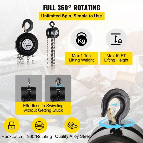 Hand Chain Hoist, 2200 lbs /1 Ton Capacity Chain Block, 10ft/3m Lift Manual Hand Chain Block, Manual Hoist w/Industrial-Grade Steel Construction for Lifting Good in Transport & Workshop, Black  |   Hoists & Winches & Rigging Hoists & Winches & Rigging Hoists & Winches & Rigging