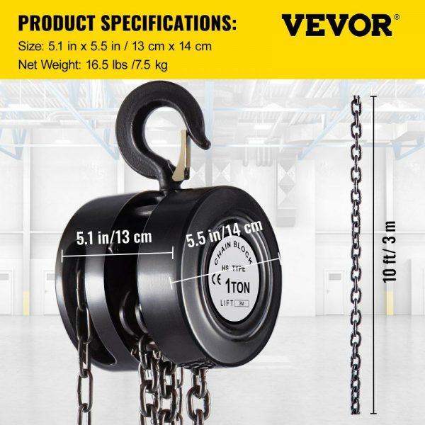 Hand Chain Hoist, 2200 lbs /1 Ton Capacity Chain Block, 10ft/3m Lift Manual Hand Chain Block, Manual Hoist w/Industrial-Grade Steel Construction for Lifting Good in Transport & Workshop, Black  |   Hoists & Winches & Rigging Hoists & Winches & Rigging Hoists & Winches & Rigging