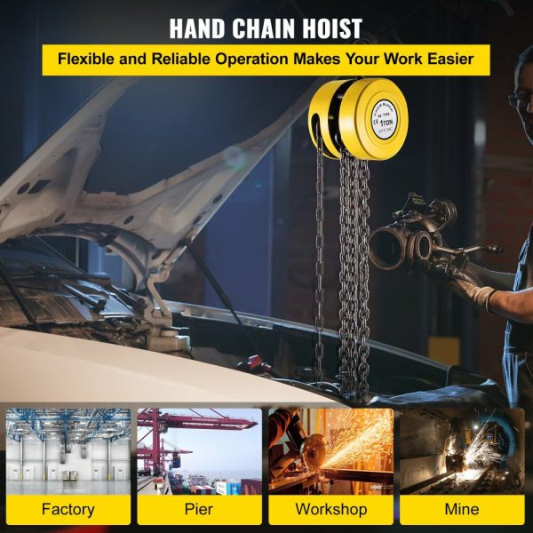 Hand Chain Hoist, 2200 lbs /1 Ton Capacity Chain Block, 15ft/4.5m Lift Manual Hand Chain Block, Manual Hoist w/Industrial-Grade Steel Construction for Lifting Good in Transport & Workshop, Yell  |   Hoists & Winches & Rigging Hoists & Winches & Rigging Hoists & Winches & Rigging