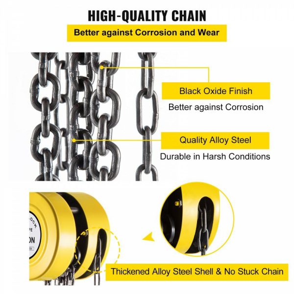 Hand Chain Hoist, 2200 lbs /1 Ton Capacity Chain Block, 15ft/4.5m Lift Manual Hand Chain Block, Manual Hoist w/Industrial-Grade Steel Construction for Lifting Good in Transport & Workshop, Yell  |   Hoists & Winches & Rigging Hoists & Winches & Rigging Hoists & Winches & Rigging