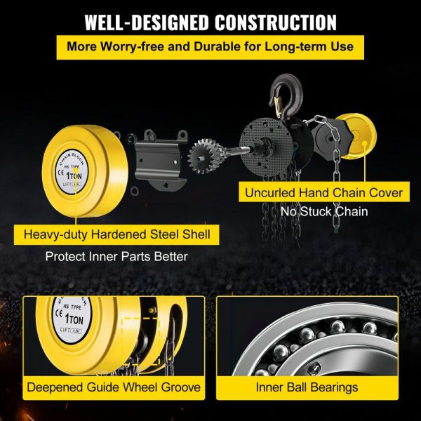 Hand Chain Hoist, 2200 lbs /1 Ton Capacity Chain Block, 15ft/4.5m Lift Manual Hand Chain Block, Manual Hoist w/Industrial-Grade Steel Construction for Lifting Good in Transport & Workshop, Yell  |   Hoists & Winches & Rigging Hoists & Winches & Rigging Hoists & Winches & Rigging