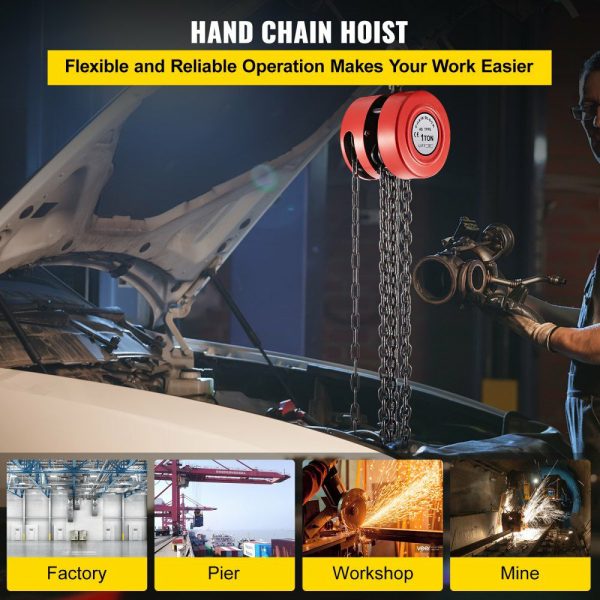 Hand Chain Hoist, 2200 lbs /1 Ton Capacity Chain Block, 7ft/2m Lift Manual Hand Chain Block, Manual Hoist w/ Industrial-Grade Steel Construction for Lifting Good in Transport & Workshop, Red  |   Hoists & Winches & Rigging Hoists & Winches & Rigging Hoists & Winches & Rigging