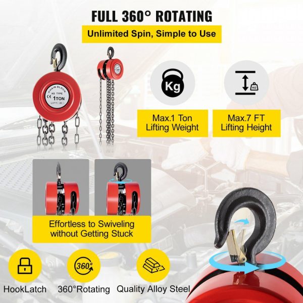 Hand Chain Hoist, 2200 lbs /1 Ton Capacity Chain Block, 7ft/2m Lift Manual Hand Chain Block, Manual Hoist w/ Industrial-Grade Steel Construction for Lifting Good in Transport & Workshop, Red  |   Hoists & Winches & Rigging Hoists & Winches & Rigging Hoists & Winches & Rigging