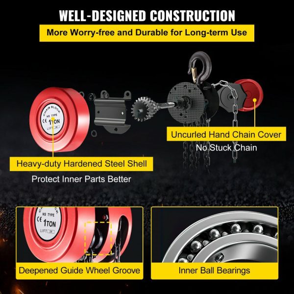 Hand Chain Hoist, 2200 lbs /1 Ton Capacity Chain Block, 7ft/2m Lift Manual Hand Chain Block, Manual Hoist w/ Industrial-Grade Steel Construction for Lifting Good in Transport & Workshop, Red  |   Hoists & Winches & Rigging Hoists & Winches & Rigging Hoists & Winches & Rigging