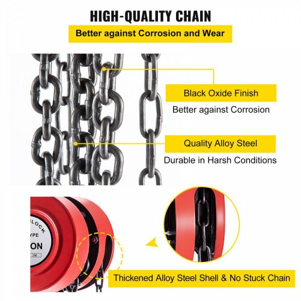 Hand Chain Hoist, 6600 lbs /3 Ton Capacity Chain Block, 10ft/3m Lift Manual Hand Chain Block, Manual Hoist w/Industrial-Grade Steel Construction for Lifting Good in Transport & Workshop, Red  |   Hoists & Winches & Rigging Hoists & Winches & Rigging Hoists & Winches & Rigging