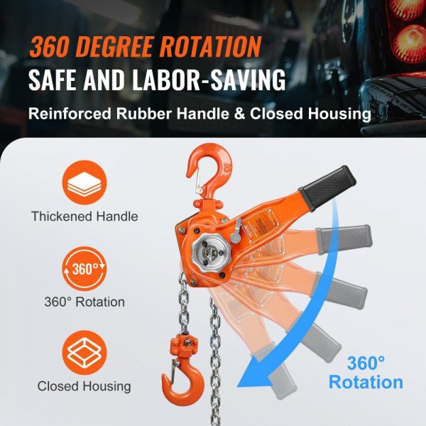 Hand-Operated Chain Lift, 1650 lbs Load, 5ft Length, G80 Zinc-Coated Steel, Dual-Pawl Brake System, Automatic Chain Guide & Swivel Hook, Ideal for Workshops, Warehouses, and Loading Docks  |   Hoists & Winches & Rigging Hoists & Winches & Rigging Hoists & Winches & Rigging