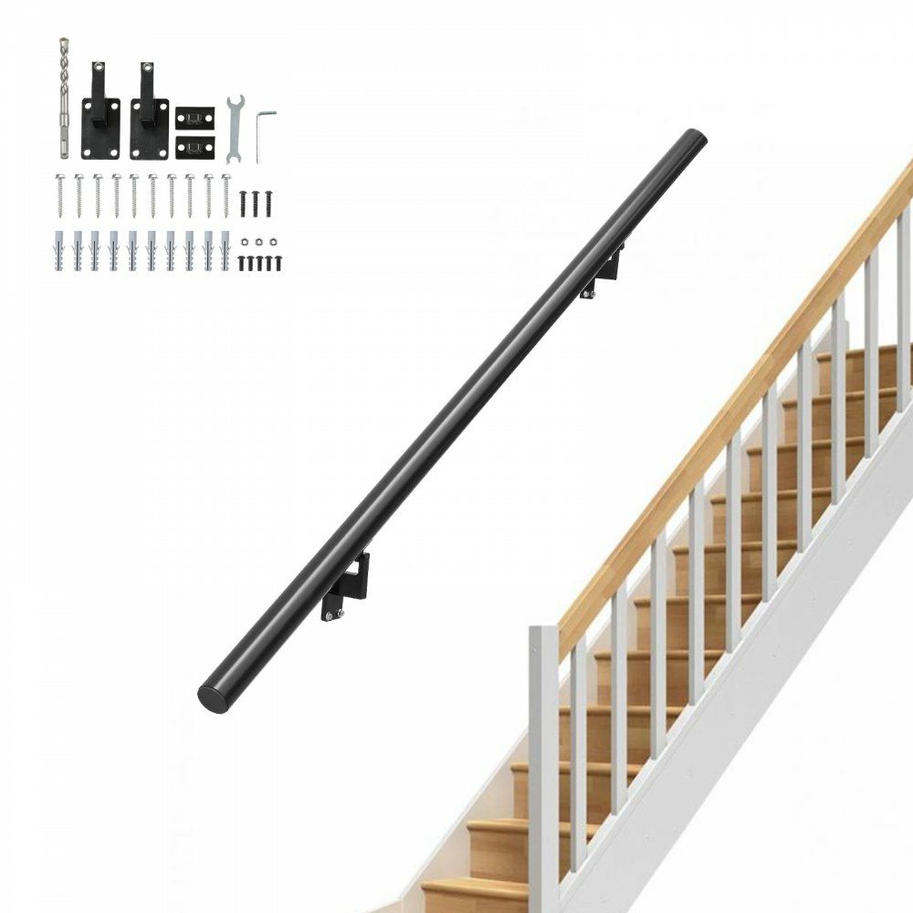 Handrail Stair Railing, 4 ft, Wall Mount Handrails for Indoor Stairs, Thickened Aluminum Alloy Hand Rail with Installation Kit, 440 LBS Load Capacity Stairway Railing for Outdoor Stairs  |   Building Supplies Building & Construction Building Supplies