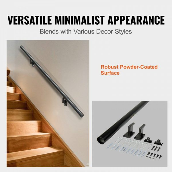 Handrail Stair Railing, 5 ft, Wall Mount Handrails for Indoor Stairs, Thickened Aluminum Alloy Hand Rail with Installation Kit, 440 LBS Load Capacity Stairway Railing for Outdoor Stairs  |   Building Supplies Building & Construction Building Supplies