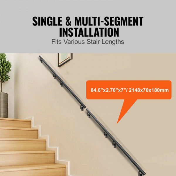 Handrail Stair Railing, 7 ft, Wall Mount Handrails for Indoor Stairs, Thickened Aluminum Alloy Hand Rail with Installation Kit, 440 LBS Load Capacity Stairway Railing for Outdoor Stairs  |   Building Supplies Building & Construction Building Supplies