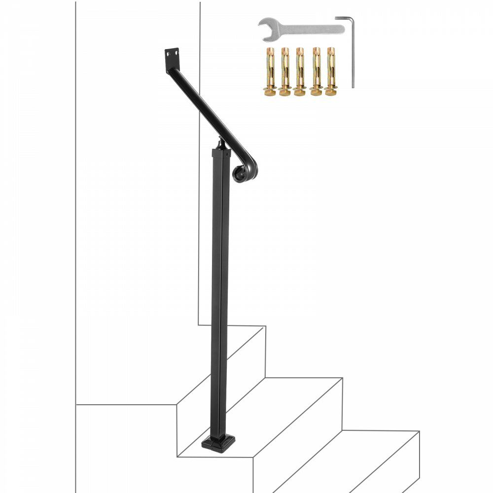 Handrails for Outdoor Steps 1-2 Step Railings Wrought Iron Handrail Stair Railings for Steps Black Iron Railings for Steps Wall and Floor Mounted with Installation Kit  |   Building Supplies Building & Construction Building Supplies