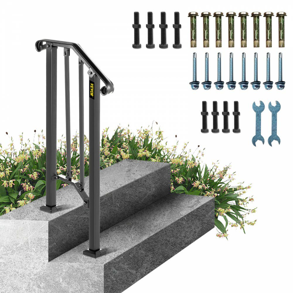 Handrails for Outdoor Steps, Fit 1 or 2 Steps Outdoor Stair Railing, Picket#1 Wrought Iron Handrail, Flexible Porch Railing, Black Transitional Handrails for Concrete Steps or Wooden Stairs  |   Building Supplies Building & Construction Building Supplies