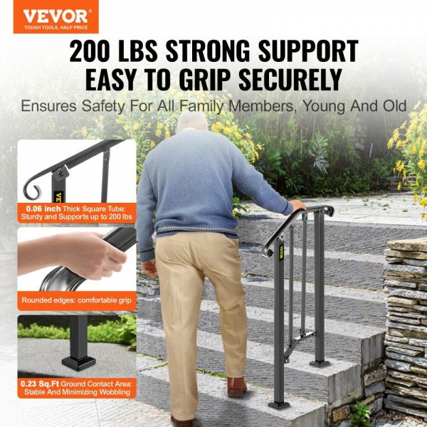 Handrails for Outdoor Steps, Fit 1 or 2 Steps Outdoor Stair Railing, Picket#1 Wrought Iron Handrail, Flexible Porch Railing, Black Transitional Handrails for Concrete Steps or Wooden Stairs  |   Building Supplies Building & Construction Building Supplies