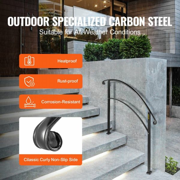 Handrails for Outdoor Steps, Fit 1 or 3 Steps Outdoor Stair Railing, Black Wrought Iron Handrail, Flexible Front Porch Hand Rail, Transitional Handrails for Concrete Steps or Wooden Stairs  |   Building Supplies Building & Construction Building Supplies