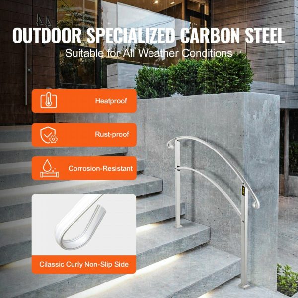 Handrails for Outdoor Steps, Fit 1 or 3 Steps Outdoor Stair Railing, White Wrought Iron Handrail, Flexible Front Porch Hand Rail, Transitional Handrails for Concrete Steps or Wooden Stairs  |   Stainless Steel Stair Railing Building & Construction Building Supplies