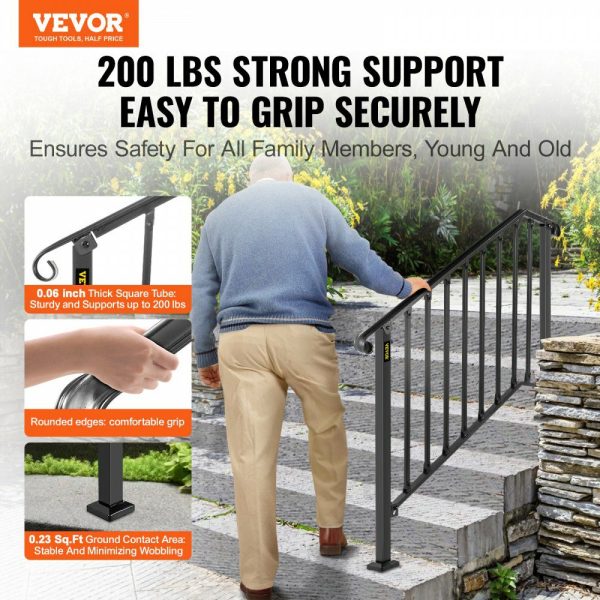 Handrails for Outdoor Steps, Fit 3 or 4 Steps Outdoor Stair Railing, Picket#3 Wrought Iron Handrail, Flexible Porch Railing, Black Transitional Handrails for Concrete Steps or Wooden Stairs  |   Stair Handrail Building & Construction Building Supplies