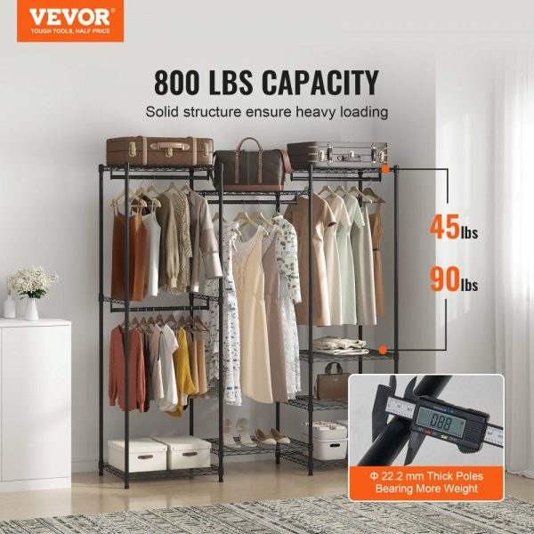 Heavy Duty Clothes Rack, Rolling Clothing Garment Rack with 4 Hang Rods & 8 Storage Tiers, Adjustable Custom Closet Rack, Freestanding Wardrobe for Hanging Clothes, 800 lbs Load Capacity  |   Shelving & Storage Material Handling Shelving & Storage