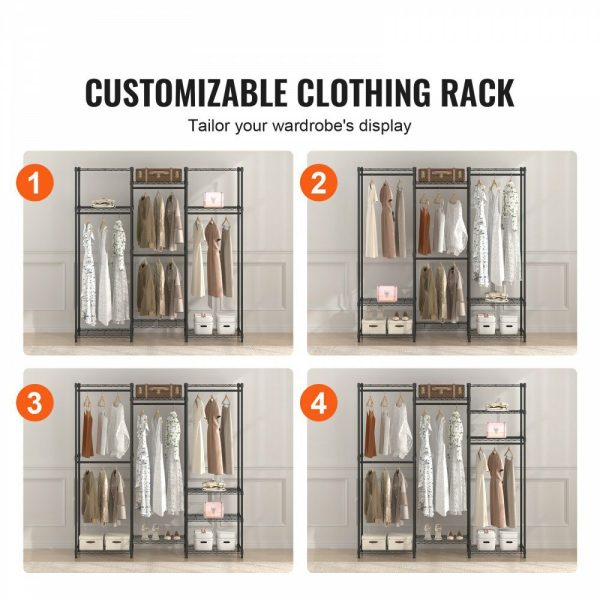 Heavy Duty Clothes Rack, Rolling Clothing Garment Rack with 4 Hang Rods & 8 Storage Tiers, Adjustable Custom Closet Rack, Freestanding Wardrobe for Hanging Clothes, 800 lbs Load Capacity  |   Shelving & Storage Material Handling Shelving & Storage