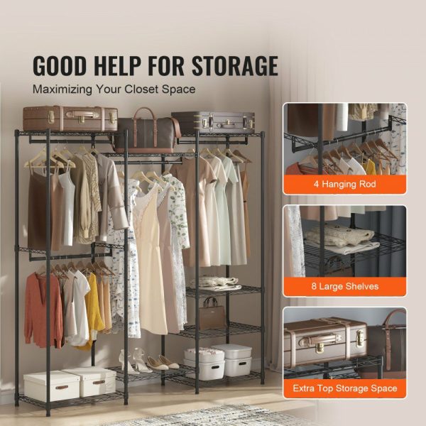 Heavy Duty Clothes Rack, Rolling Clothing Garment Rack with 4 Hang Rods & 8 Storage Tiers, Adjustable Custom Closet Rack, Freestanding Wardrobe for Hanging Clothes, 800 lbs Load Capacity  |   Shelving & Storage Material Handling Shelving & Storage