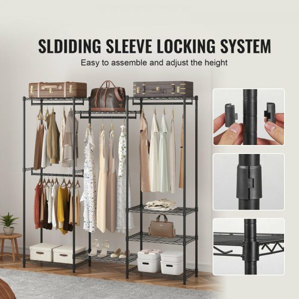 Heavy Duty Clothes Rack, Rolling Clothing Garment Rack with 4 Hang Rods & 8 Storage Tiers, Adjustable Custom Closet Rack, Freestanding Wardrobe for Hanging Clothes, 800 lbs Load Capacity  |   Shelving & Storage Material Handling Shelving & Storage