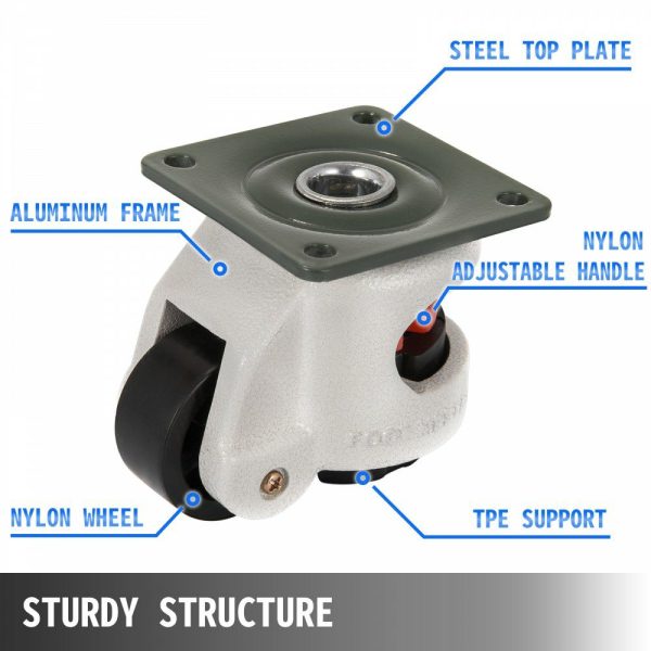 Heavy Duty Leveling Casters, Leveling Casters Stem, Set of 4, 1.65″, Retractable Leveling Casters for Workbench, 440lbs Max Loading Capacity, 360-degree Swivel Casters for Industry Equipment  |   Casters & Wheels Casters & Wheels Casters & Wheels