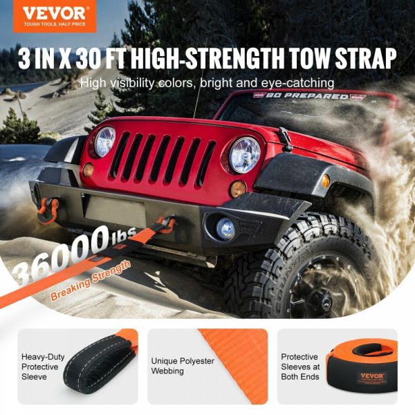 Heavy Duty Tow Strap Recovery Kit 3″ x 30 ft (MBS-36,000 lbs) Tree Saver Winch Strap, Triple Reinforced Loop & Protective Sleeves & Storage Bag , 3/4″ D-Ring Shackles, for Truck Jeep SUV ATV  |   Cargo Control Cargo Control Cargo Control