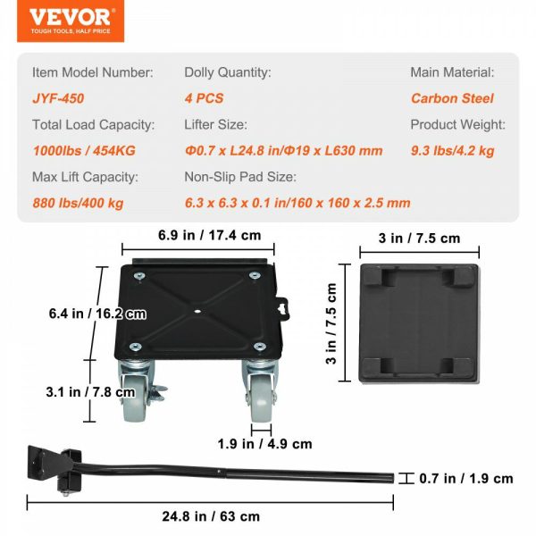 Heavy Furniture Movers, Carbon Steel Furniture Mover Dolly with 4 360° PP Swivel Wheels, Furniture Lift Mover Tool Set for Moving Equipment Heavy Furniture Refrigerator Sofa, 1000Lbs Capacity  |   Dollies & Movers Dollies & Movers Dollies & Movers