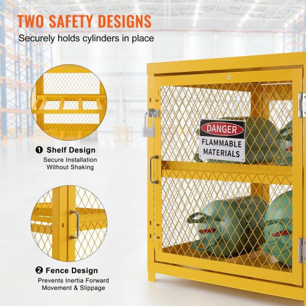 Horizontal Cylinder Storage Cabinet, 4 x 33 lbs Cylinder Capacity, 31.02×30.04×35 inch Propane Storage Cage, Gas Cylinder Cabinet, Yellow Powder Coat Finish, for Freon, Gases, Oxygen, Nitrogen  |   Shelving & Storage Material Handling Shelving & Storage