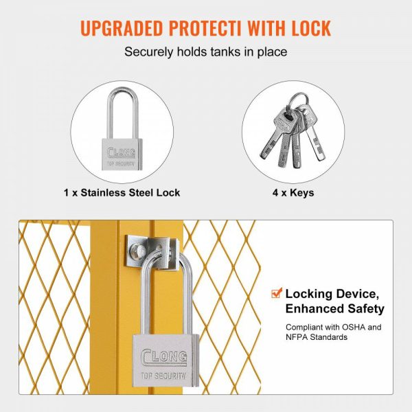 Horizontal Cylinder Storage Cabinet, 4 x 33 lbs Cylinder Capacity, 31.02×30.04×35 inch Propane Storage Cage, Gas Cylinder Cabinet, Yellow Powder Coat Finish, for Freon, Gases, Oxygen, Nitrogen  |   Shelving & Storage Material Handling Shelving & Storage