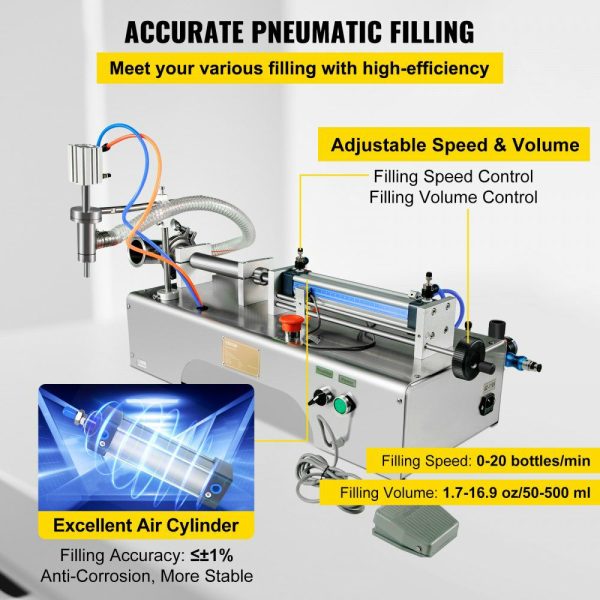 Horizontal Pneumatic Liquid Filling Machine 50-500ml, Pneumatic Bottle Filling Machine Single Head, Semi-automatic Liquid Filler 0.4-0.6MP Air Pressure for Oil Water Liquids  |   Filling & Sealing Machine Filling & Sealing Machine Filling & Sealing Machine