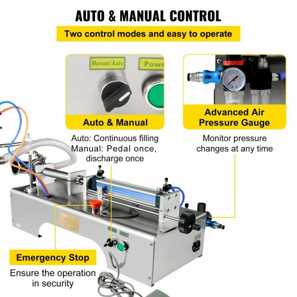 Horizontal Pneumatic Liquid Filling Machine 50-500ml, Pneumatic Bottle Filling Machine Single Head, Semi-automatic Liquid Filler 0.4-0.6MP Air Pressure for Oil Water Liquids  |   Filling & Sealing Machine Filling & Sealing Machine Filling & Sealing Machine