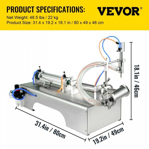 Horizontal Pneumatic Liquid Filling Machine 50-500ml, Pneumatic Bottle Filling Machine Single Head, Semi-automatic Liquid Filler 0.4-0.6MP Air Pressure for Oil Water Liquids  |   Filling & Sealing Machine Filling & Sealing Machine Filling & Sealing Machine