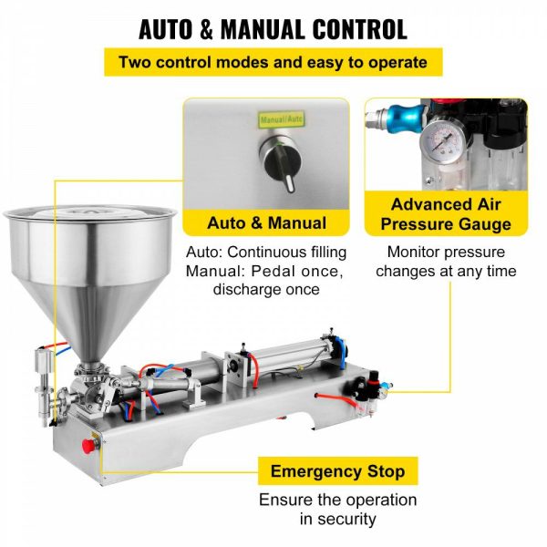 Horizontal Pneumatic Liquid Paste Filling Machine 100-1000ML Volume, Pneumatic Paste Filling Machine Single Head, Cream Filling Machine 30L Hopper for Liquid and Paste  |   Filling & Sealing Machine Filling & Sealing Machine Filling & Sealing Machine