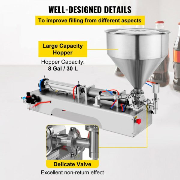 Horizontal Pneumatic Liquid Paste Filling Machine 100-1000ML Volume, Pneumatic Paste Filling Machine Single Head, Cream Filling Machine 30L Hopper for Liquid and Paste  |   Filling & Sealing Machine Filling & Sealing Machine Filling & Sealing Machine