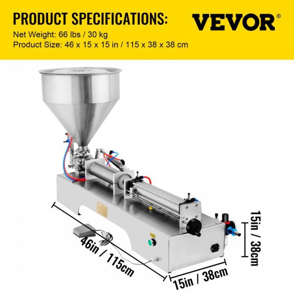 Horizontal Pneumatic Liquid Paste Filling Machine 100-1000ML Volume, Pneumatic Paste Filling Machine Single Head, Cream Filling Machine 30L Hopper for Liquid and Paste  |   Filling & Sealing Machine Filling & Sealing Machine Filling & Sealing Machine