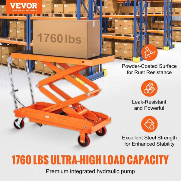 Hydraulic Lift Table Cart, 1760lbs Capacity 59″ Lifting Height, Manual Double Scissor Lift Table with 4 Wheels and Non-slip Pad, Hydraulic Scissor Cart for Material Handling and Transportation  |   Carts & Trucks Carts & Trucks Carts & Trucks