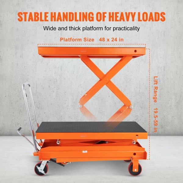 Hydraulic Lift Table Cart, 1760lbs Capacity 59″ Lifting Height, Manual Double Scissor Lift Table with 4 Wheels and Non-slip Pad, Hydraulic Scissor Cart for Material Handling and Transportation  |   Carts & Trucks Carts & Trucks Carts & Trucks