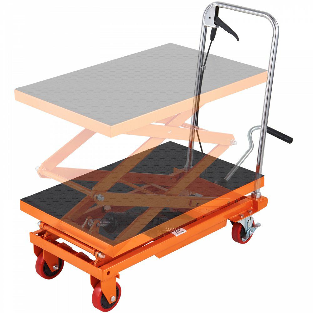 Hydraulic Lift Table Cart, 330lbs Capacity 50″ Lifting Height, Manual Double Scissor Lift Table with 4 Wheels and Non-slip Pad, Hydraulic Scissor Cart for Material Handling and Transportation  |   Carts & Trucks Carts & Trucks Carts & Trucks