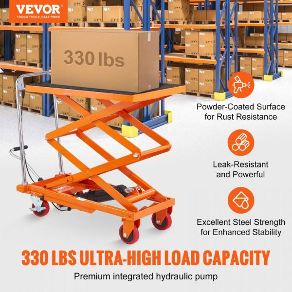 Hydraulic Lift Table Cart, 330lbs Capacity 50″ Lifting Height, Manual Double Scissor Lift Table with 4 Wheels and Non-slip Pad, Hydraulic Scissor Cart for Material Handling and Transportation  |   Carts & Trucks Carts & Trucks Carts & Trucks