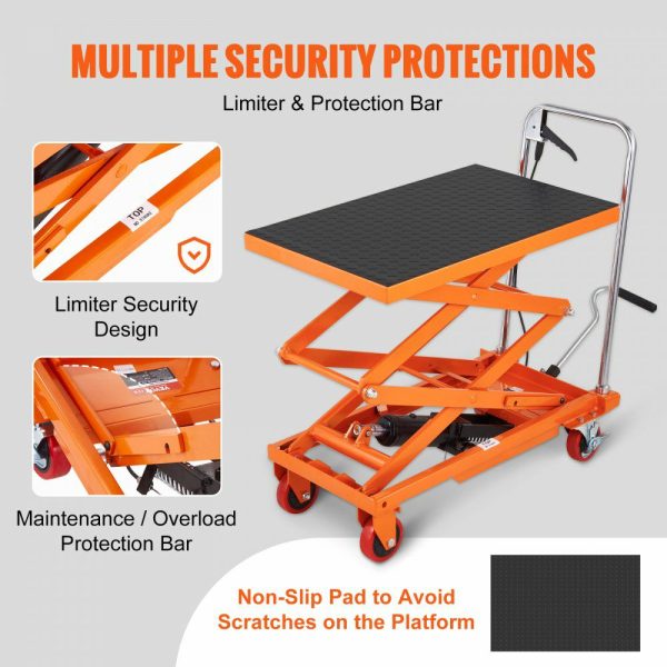 Hydraulic Lift Table Cart, 330lbs Capacity 50″ Lifting Height, Manual Double Scissor Lift Table with 4 Wheels and Non-slip Pad, Hydraulic Scissor Cart for Material Handling and Transportation  |   Carts & Trucks Carts & Trucks Carts & Trucks