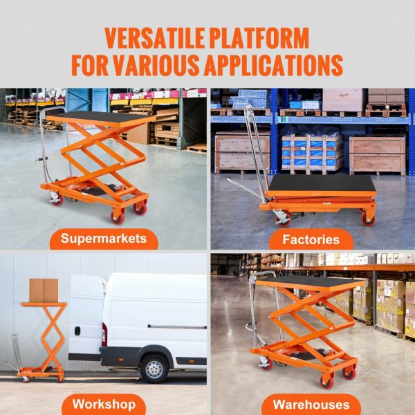 Hydraulic Lift Table Cart, 330lbs Capacity 50″ Lifting Height, Manual Double Scissor Lift Table with 4 Wheels and Non-slip Pad, Hydraulic Scissor Cart for Material Handling and Transportation  |   Carts & Trucks Carts & Trucks Carts & Trucks