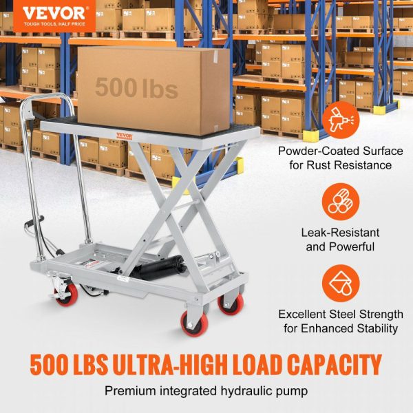 Hydraulic Lift Table Cart, 500lbs Capacity 28.5″ Lifting Height, Manual Single Scissor Lift Table with 4 Wheels and Non-slip Pad, Hydraulic Scissor Cart for Material Handling, Gray Gray |   Carts & Trucks Carts & Trucks Carts & Trucks