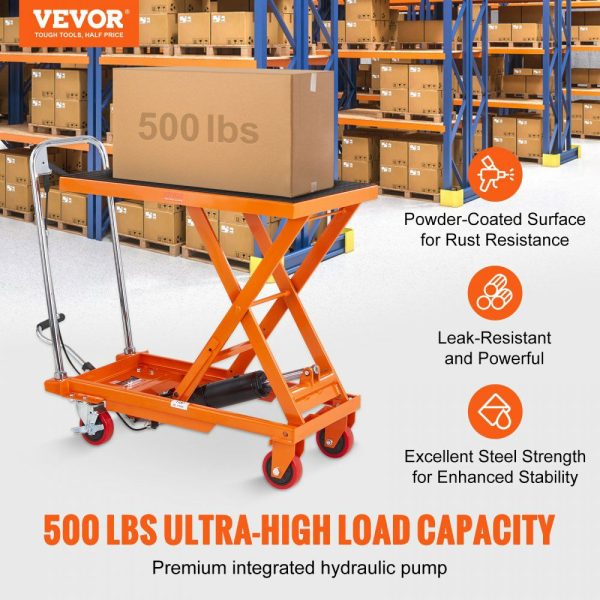 Hydraulic Lift Table Cart, 500lbs Capacity 28.5″ Lifting Height, Manual Single Scissor Lift Table with 4 Wheels and Non-slip Pad, Hydraulic Scissor Cart for Material Handling, Orange Orange |   Carts & Trucks Carts & Trucks Carts & Trucks