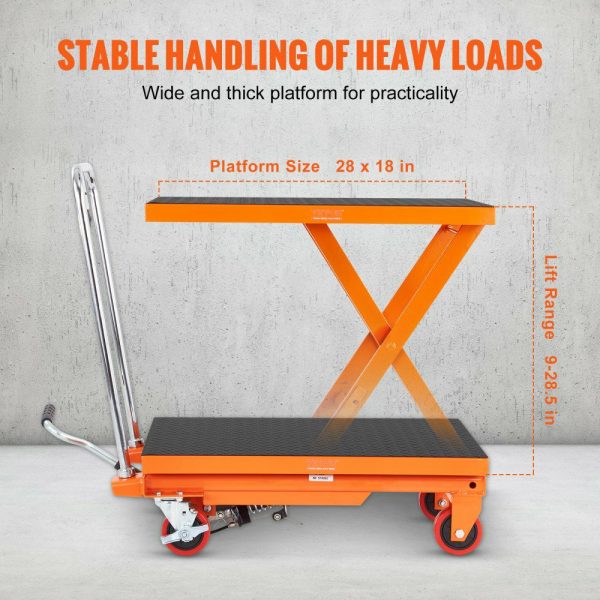 Hydraulic Lift Table Cart, 500lbs Capacity 28.5″ Lifting Height, Manual Single Scissor Lift Table with 4 Wheels and Non-slip Pad, Hydraulic Scissor Cart for Material Handling, Orange Orange |   Carts & Trucks Carts & Trucks Carts & Trucks