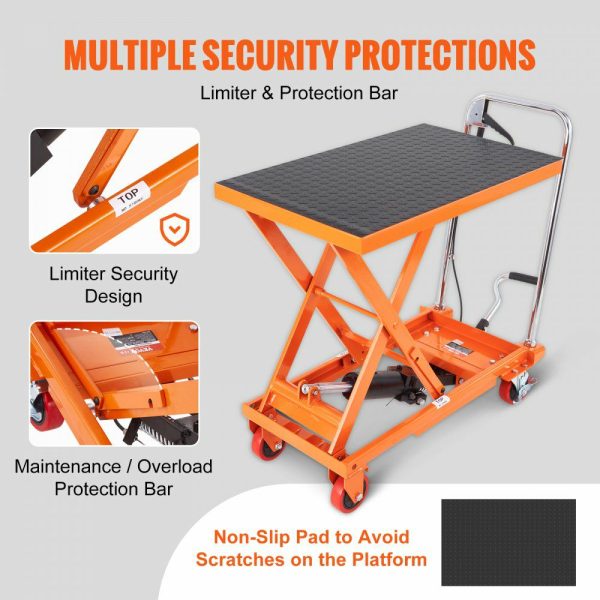 Hydraulic Lift Table Cart, 500lbs Capacity 28.5″ Lifting Height, Manual Single Scissor Lift Table with 4 Wheels and Non-slip Pad, Hydraulic Scissor Cart for Material Handling, Orange Orange |   Carts & Trucks Carts & Trucks Carts & Trucks